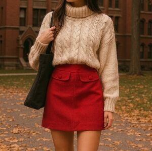 Vintage Alexandra Bartlett Wool Angora Mini Skirt Size 6 Red Collegiate Academia